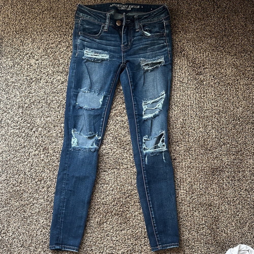American Eagle Outfitters Women's Ripped Dark Blue Skinny Jeans